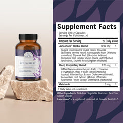 Rest & Relief bottle – back panel with supplement facts