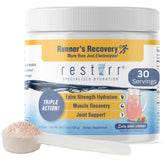 restirr Runner’s Recovery bottle label showing hydration for runners
