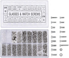Restokki 1000 pcs tiny glasses screws kit with clear plastic case front view