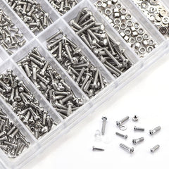 Screw tips and small hardware pieces arranged for display