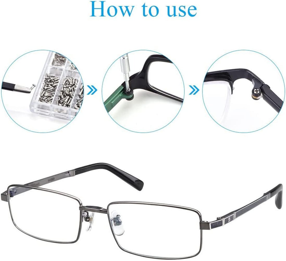 Case opened to reveal screw sets for spectacles and watches
