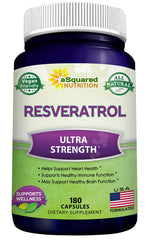 Hero image showing 180 capsules of 100% natural resveratrol