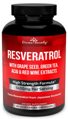 Divine Bounty Resveratrol 1400mg supplement bottle with 60 veggie capsules
