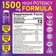 Ingredients panel with quercetin, green tea, acai, and grape seed