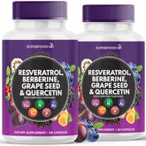 Bottle of Resveratrol Berberine Grape Seed Quercetin polyphenol supplement - 120 capsules