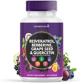 Bottle label showing Resveratrol Berberine Quercetin Polyphenol Supplement