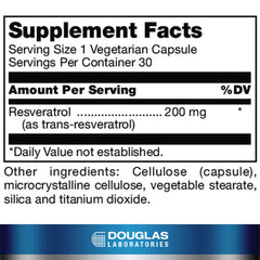 Resveratrol capsules bottle showing 30-count