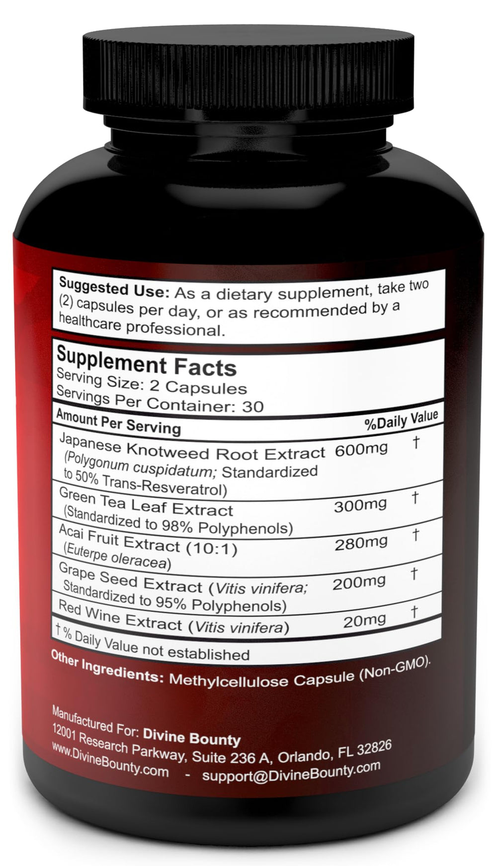 Resveratrol ingredient: Green Tea Extract label
