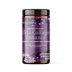 Front view of ResVitale Ultra Collagen Enhance bottle with 90 veggie capsules