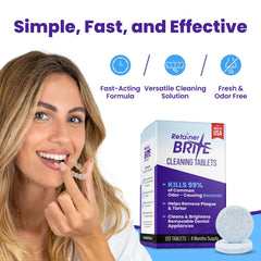 Packaging showing 120 Retainer Brite tablets