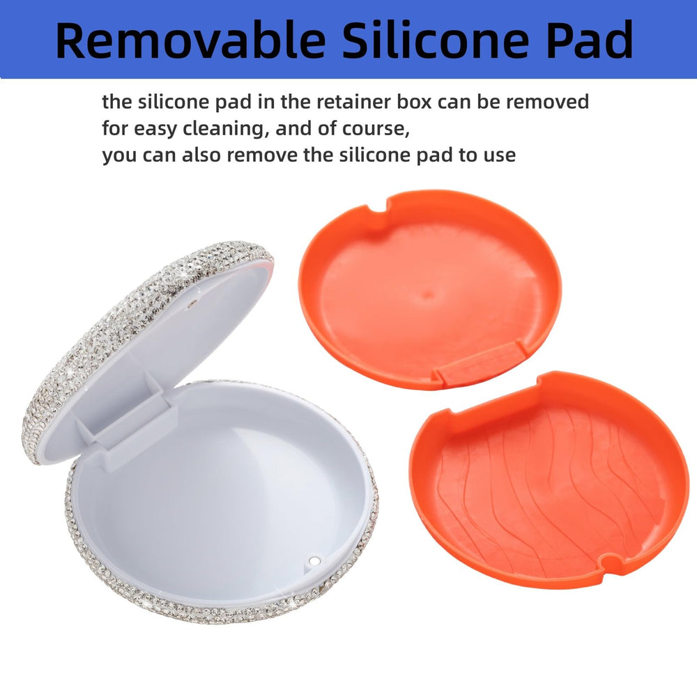 Compact travel-size retainer case shown in purse