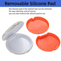 Compact travel-size retainer case shown in purse