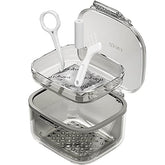Top view of black retainer case with drain tray