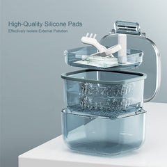 Close-up of durable ABS plastic retainer case in blue