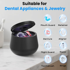 Item cleaning with dentures, retainers and braces inside