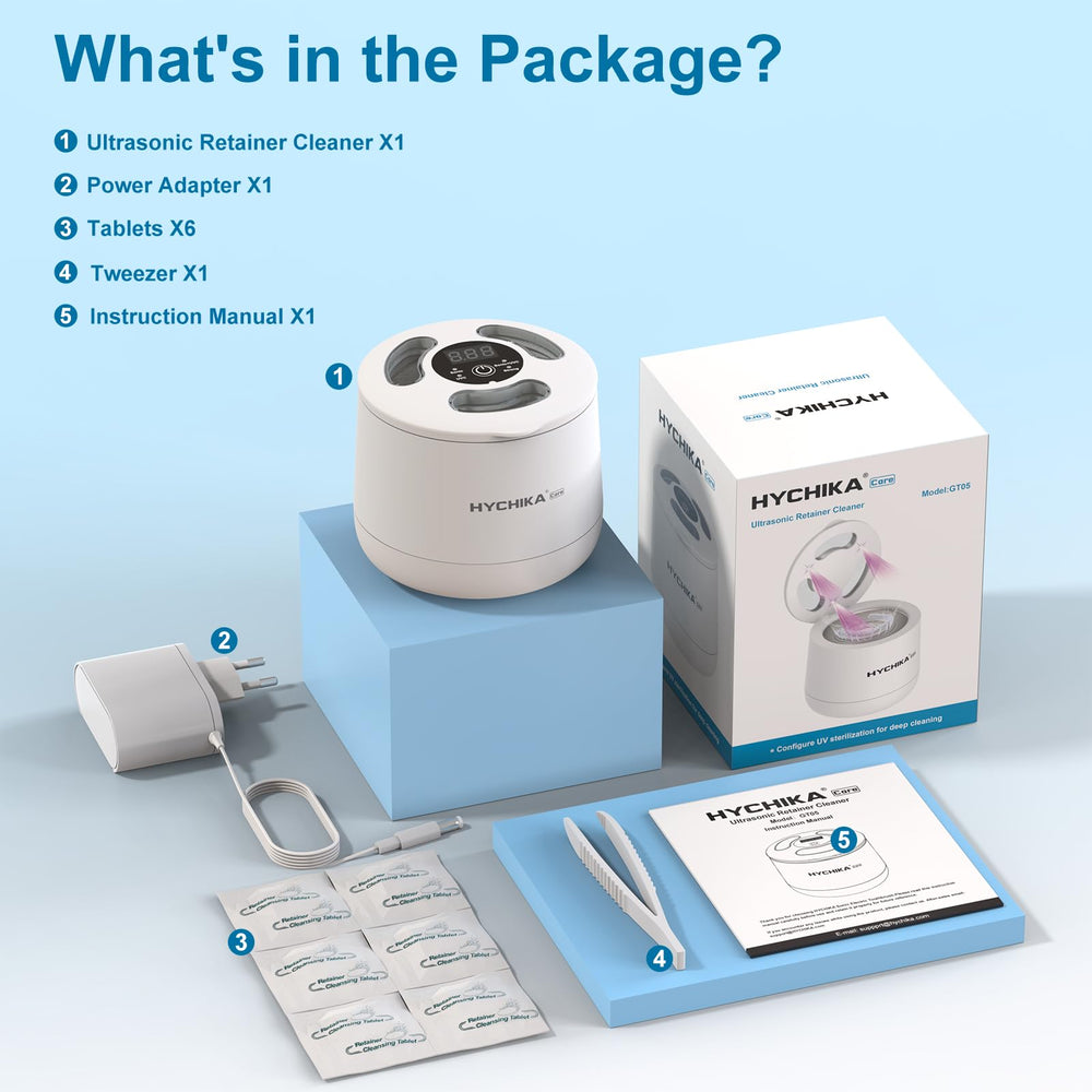 Included accessories: cleaning tablets and tweezers