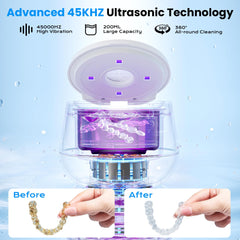 360° cleaning illustration for dentures and retainers