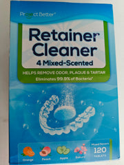 Retainer cleaner tablets in packaging with four mixed flavors