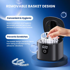 Suitable for cleaning retainers, dentures, braces, toothbrush heads and jewelry