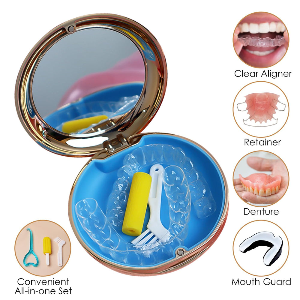 Slim aligner case held in hand showing compact size
