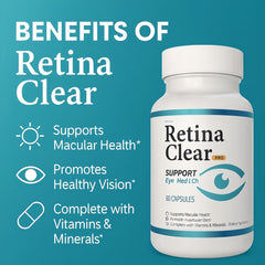 Front packaging of PurePulsePrime Retina Clear Pro highlighting eye health benefits