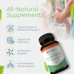 Front of bottle highlighting mitochondrial support