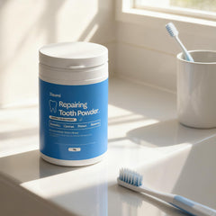 Opened jar of Reumi Tooth Repairing Powder 50g
