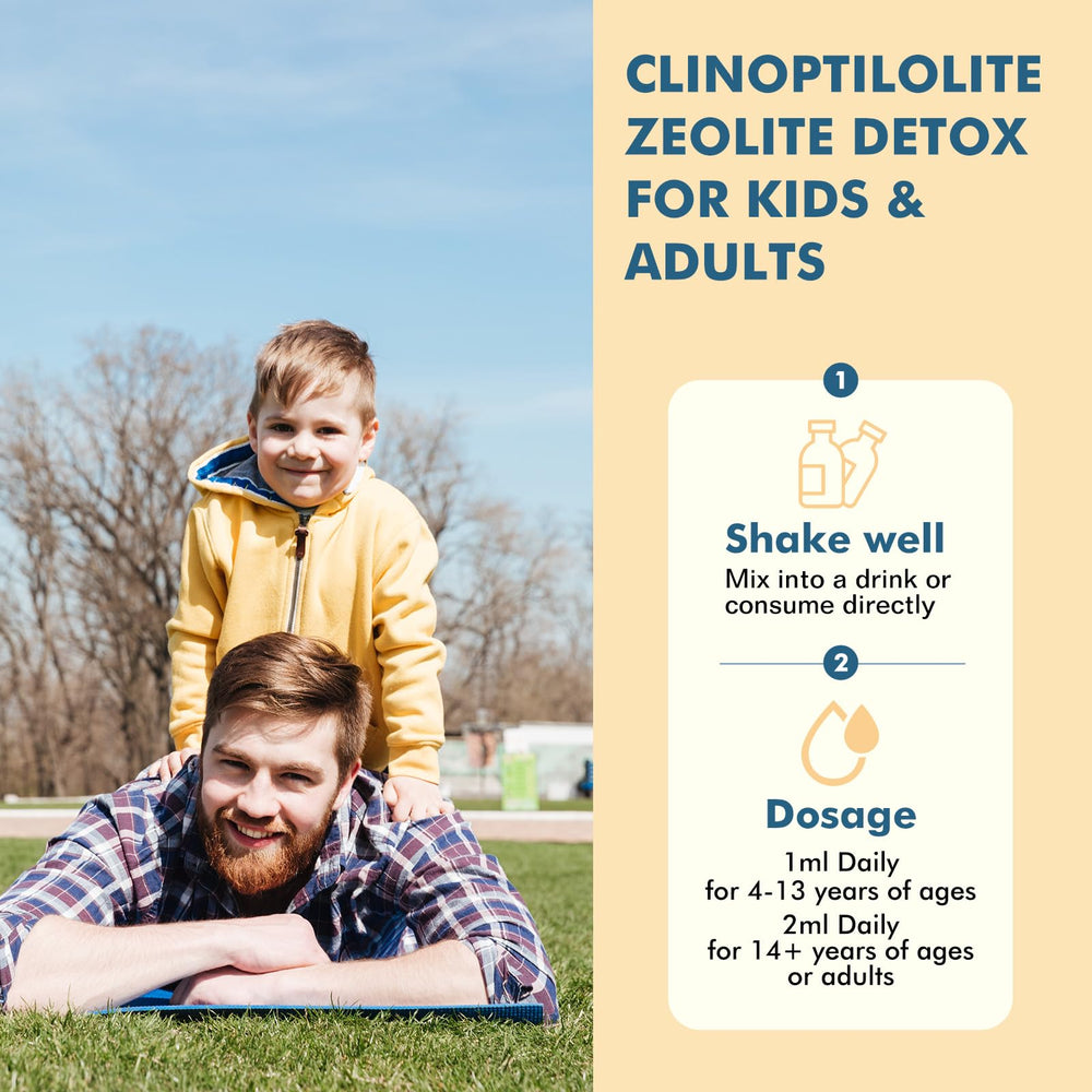 ReviNutra Zeolite Detox bottle beside water for a simple daily routine.