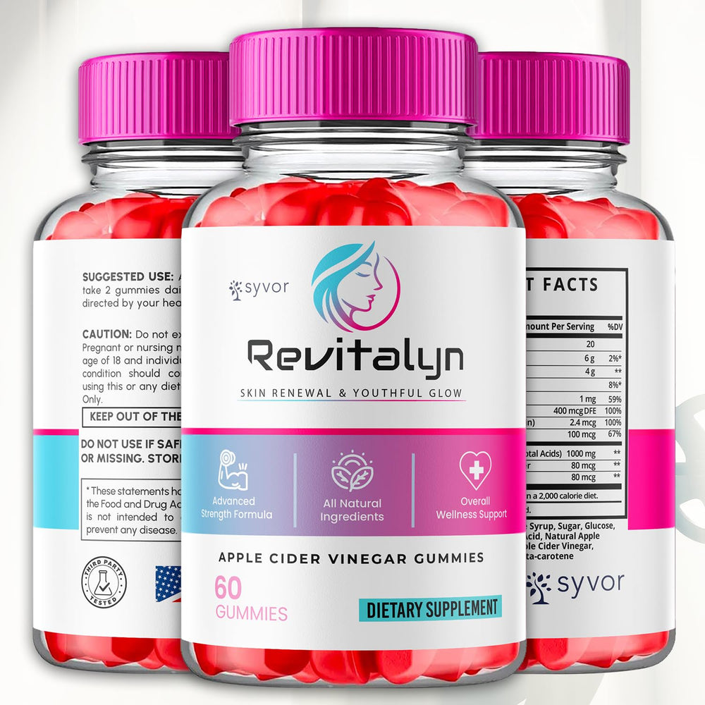 Close-up of Revitalyn ACV Gummies showing natural ingredients