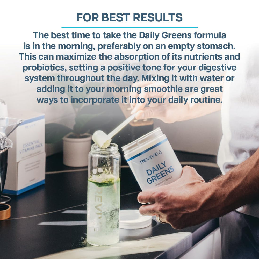 Blend of greens including wheatgrass, spirulina, and chlorella