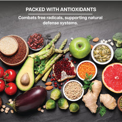 Glass of prepared Daily Greens chocolate smoothie