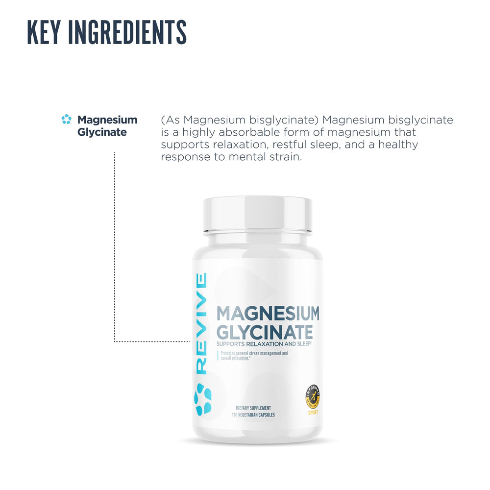 Supplement facts label for Revive MD Magnesium Glycinate 200mg