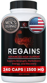 Revolution Science Regains bottle front showing premium HGH supplement for lean muscle support