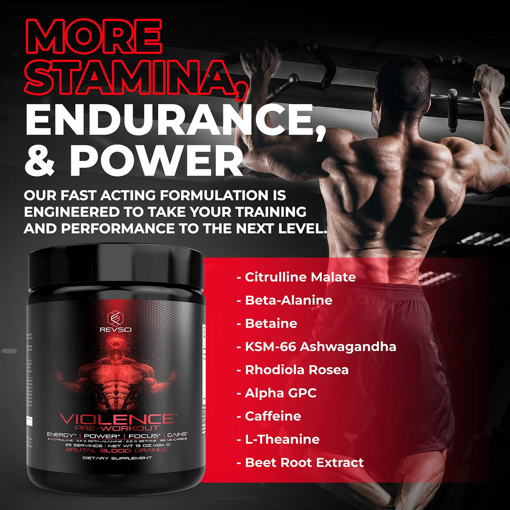 Revolution Science Violence energy and focus imagery supports stronger workouts and pumps.