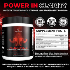 Revolution Science Violence ingredient-list reveals Citrulline Malate and Beta Alanine benefits without creatine.