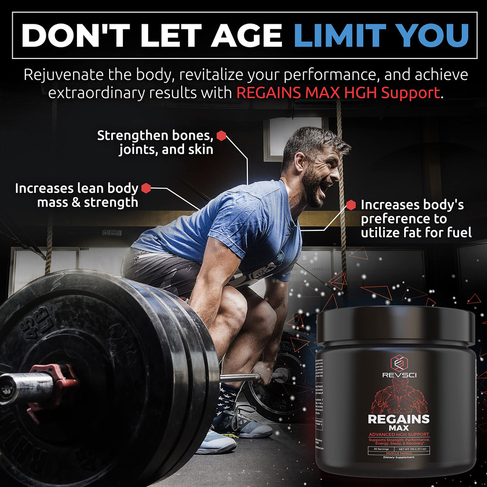 Revolution Science Regains Max on gym bench after workout supports faster recovery.
