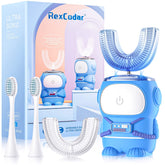 RexCodar kids toothbrush blue front view with U-shaped head