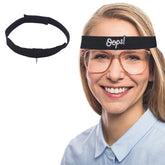 Close-up of rhinoplasty recovery glasses holder showing soft padded nose area