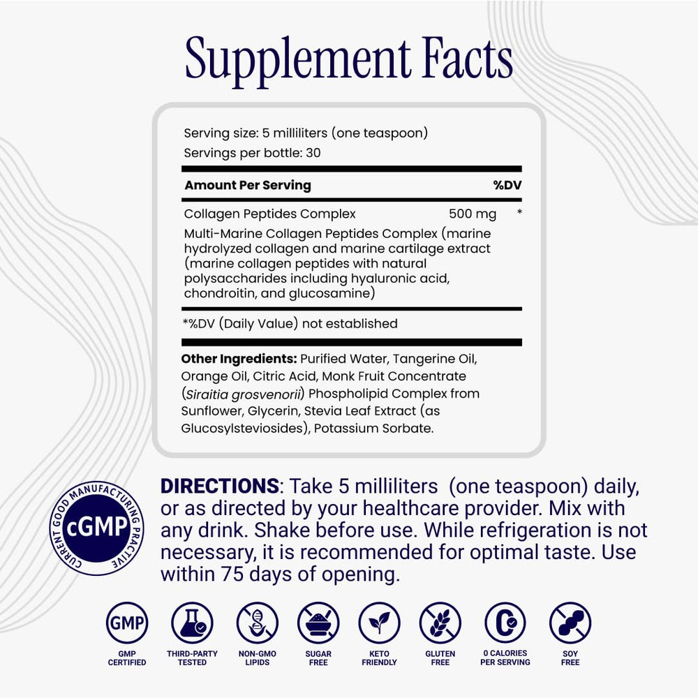 Product label for Rho Nutrition Liposomal Collagen Peptides