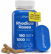 LongLifeNutri Rhodiola Rosea 500mg bottle with 180 vegetarian capsules