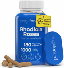 LongLifeNutri Rhodiola Rosea 500mg bottle with 180 vegetarian capsules