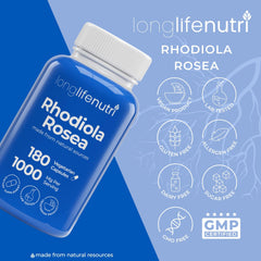 Nutrition facts panel for Rhodiola Rosea 500mg supplement