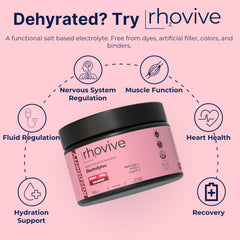 Rhovive Electrolyte Powder Raspberry packaging conveys keto-friendly, non-GMO promise.