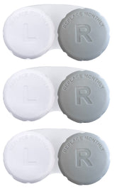 RHUI 3-pack grey contact lens cases for travel and daily use — front view