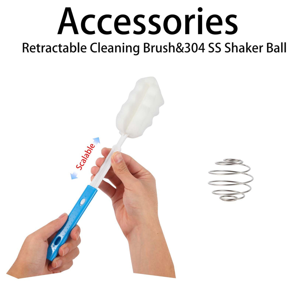 RhythmFit glass shaker bottle comes with a cleaning brush for quick cleanup.