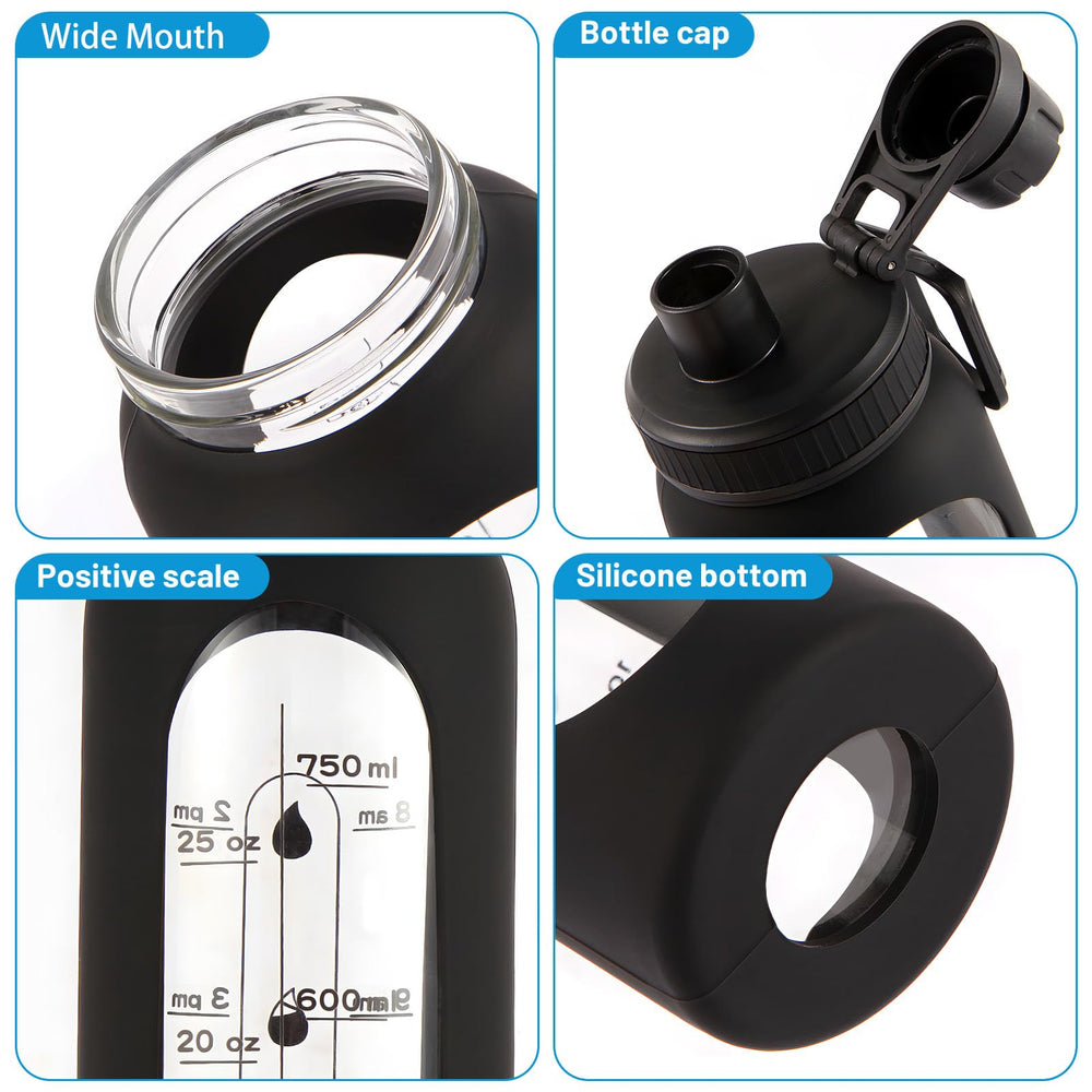 RhythmFit glass shaker bottle features a leak-proof lid for secure shaking.