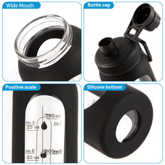 RhythmFit glass shaker bottle features a leak-proof lid for secure shaking.