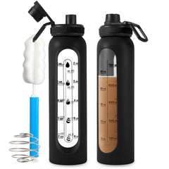 RhythmFit glass shaker bottle wide mouth for powder loading and quick cleanup.