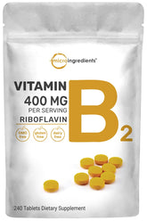 Riboflavin B2 400mg mini tablets bottle label close-up