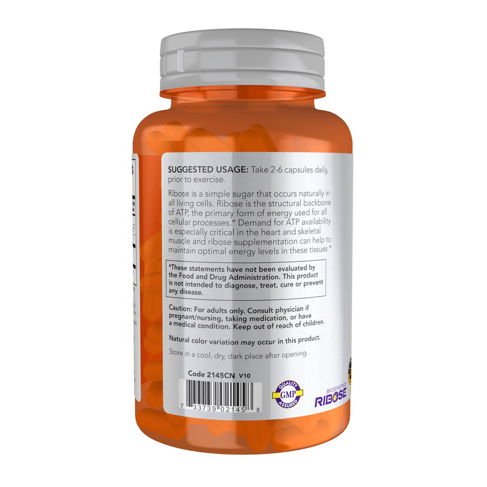 Close-up of Ribose 750mg Now Foods capsules